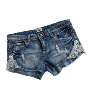 Mudd | Women Size 11 Blue Distressed Lace Detail Short Shorts